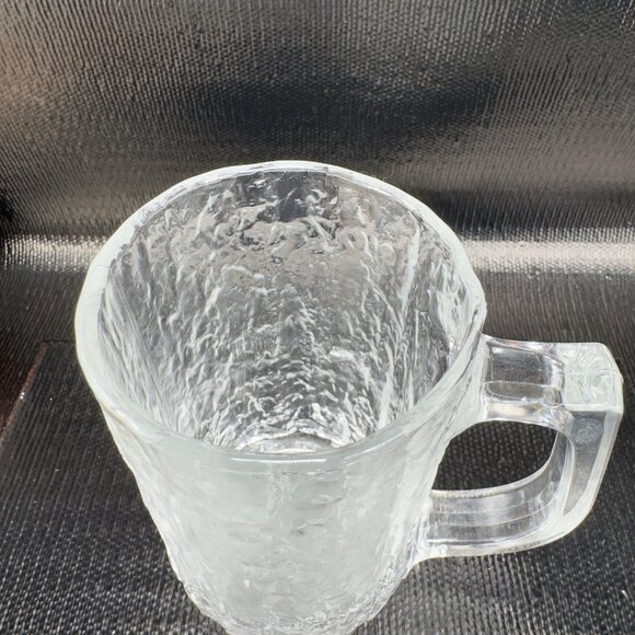 Vintage Hoya Clear Ice Texture Glass Mug Cup Set 2 Heavy Glassware Mugs Cups VTG - Picture 7 of 11